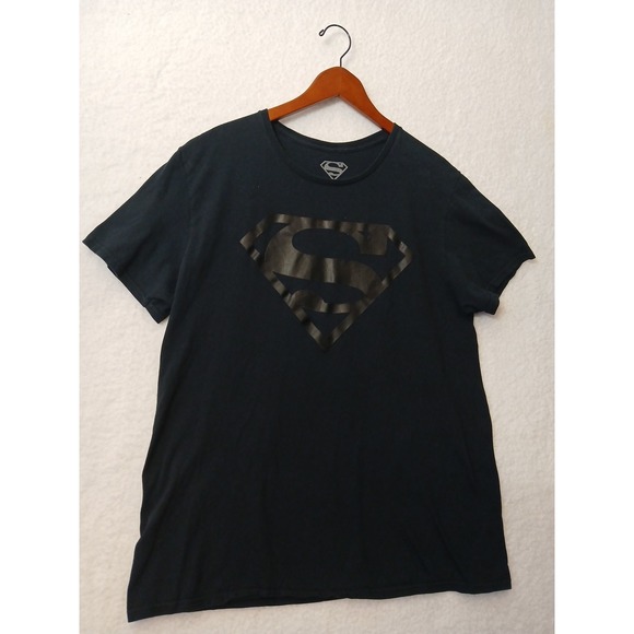 DC Comics Superman Men's Large Tee Solid Black Cotton Superhero Clark Kent - Picture 2 of 5
